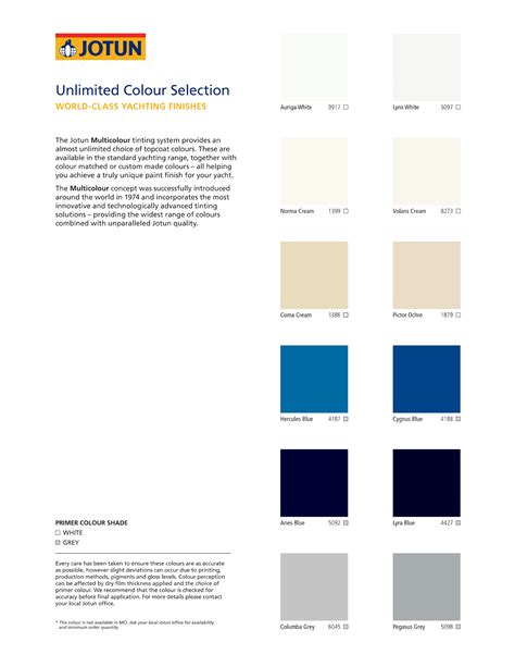 Jotun Colour Palette Yacht Paints For Marine Services Millennium