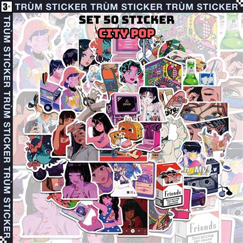 Set Stickers CITY POP RETRO cực đẹp vantage cartoon hot hit Trang Trí Decor Laptop Cặp