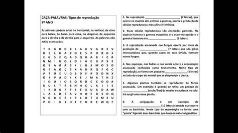 Palavras Cruzadas Tipos De Reprodu O