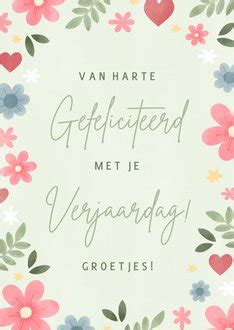 Fleurige Verjaardagskaart Met Bloemen En Kaartje Go