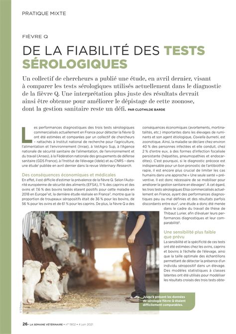 PDF Fièvre Q De la fiabilité des tests sérologiques