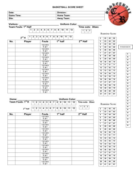 Basketball Score Sheet Template Excel