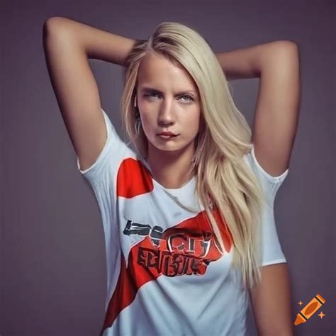 Blonde Woman Wearing A River Plate Soccer T Shirt On Craiyon