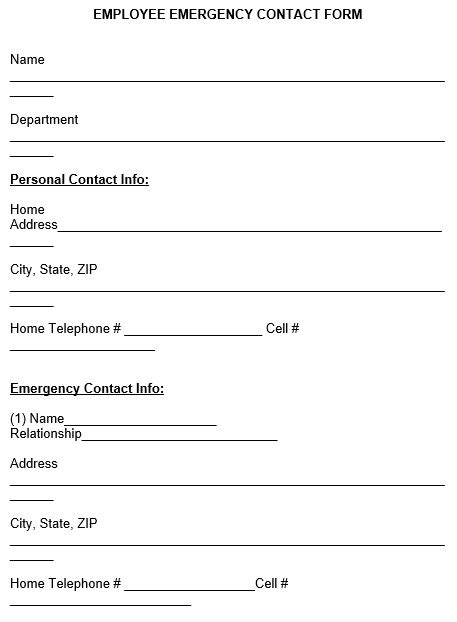 18 Free Employee Emergency Contact Forms Templates Word Pdf Hot Sex