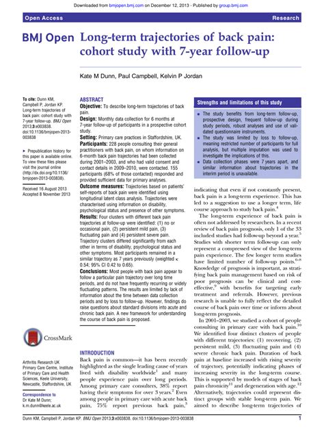 PDF Long Term Trajectories Of Back Pain Cohort Study With 7 Year