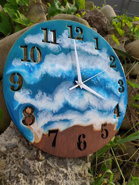 Wall Clock Resin Ocean Clock Beach Decor Coastal Decor Epoxy Etsy