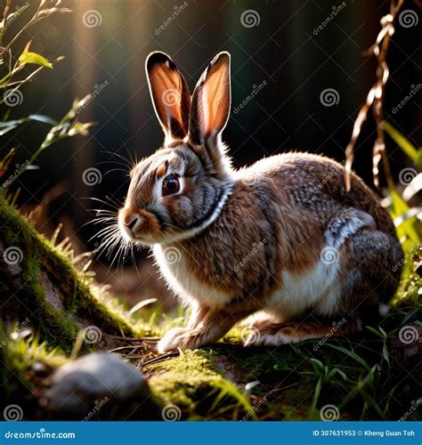 Rabbit Wild Animal Living In Nature Part Of Ecosystem Stock