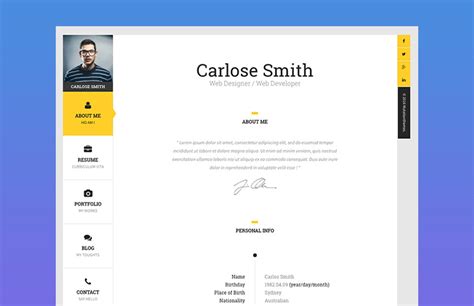 Best Html Resume Templates To Make Personal Profile Cv Websites