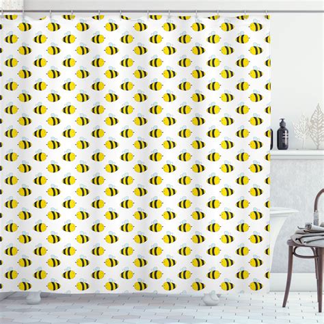 Ambesonne Honey Bee Shower Curtain Graphical Flying Insects Wx L