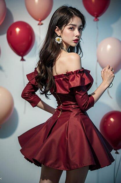 Premium AI Image Beautiful Girl Colorful Balloons Background Photography Photoshoot Body Hot