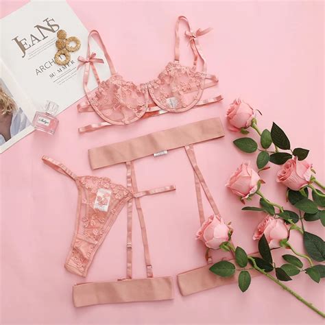 Factory Embroidered Sexy Lingerie Bra Transparent Erotic Lingerie Pcs Set With Garters Buy