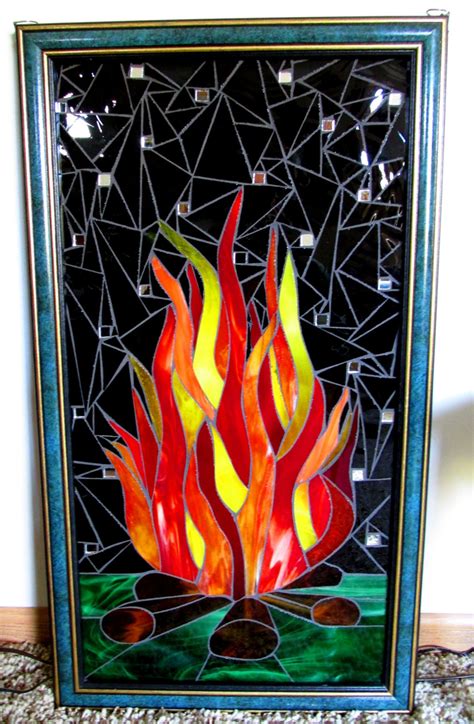 Campfire Stained Glass Mosaic Flames Red Orange Yellow Black Etsy