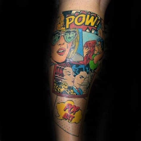 Pow Mens Comic Strip Pop Art Leg Tattoo Pop Art Tattoos Nature Tattoos