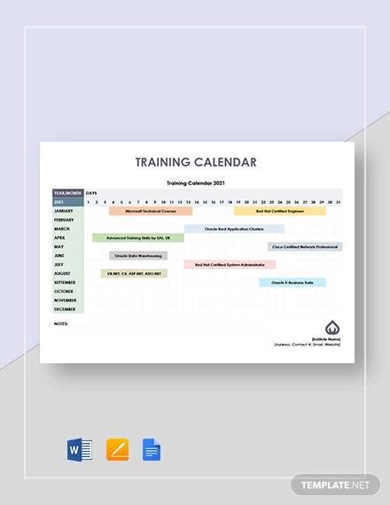 Free Training Calendar Templates In Google Docs Ms Word Apple