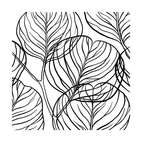 line art floral pattern. hand-drawn nature texture in white. foliage illustration to create ...