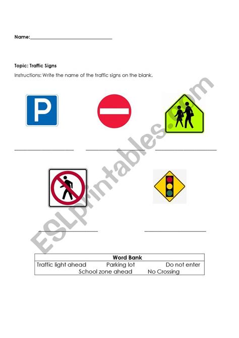 Traffic Signs Worksheets For Kids