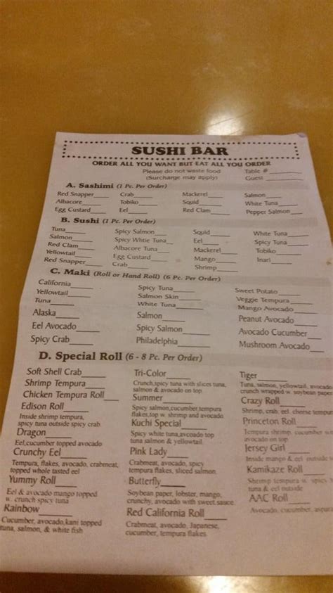 Menu At Sushi Palace Restaurant Princeton