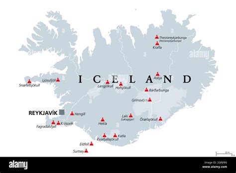 Volcanoes Of Iceland That Erupted Since Human Settlement Political Map Stock Vector Image And Art