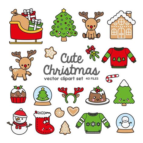 Premium Vector Clipart Kawaii Christmas Another Cute Chrismas Clipart