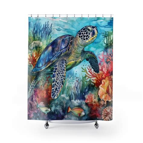 Watercolor Sea Turtle Shower Curtains