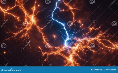 Lightning In The Dark Fire And Ice Abstract Fractal Lightning Stock