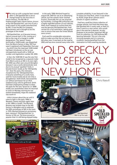 Old Speckled Hen Seeks New Home The Mg Owners Club