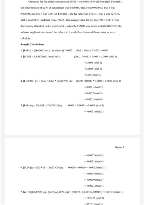 Solved Suppose The Initial Concentration Of Fe3 Is Chegg