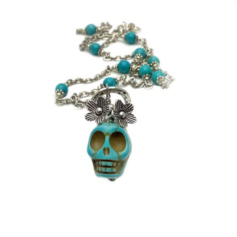 Sugar Skull Necklace Skull Jewelry For Women Edgy Necklace Skull Jewelry Skull Turquoise Etsy