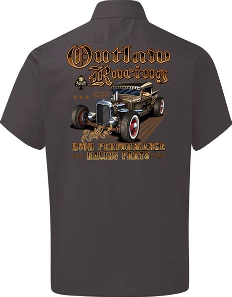 Velocitee Speed Shop Mens Mechanic Garage Work Shirt Outlaw Racing Hot Rat Rod Rockabilly A