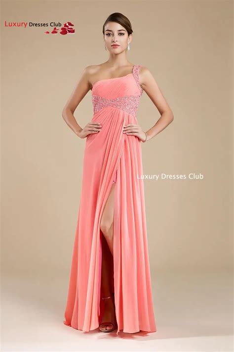 Gasa larga sandía rosa color Coral Prom vestidos 2016 nuevo diseño una