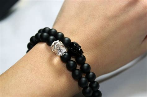 Black Onyx Bead Bracelet With Swarovski Crystal Skulls Udinc0440 Swarovski Skull Beaded