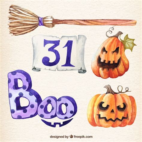 Watercolor Halloween Elements Free Vector