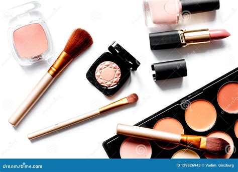 Decorative Cosmetics Nude On White Background Top View Stock Image Image Of Eyeliner Group