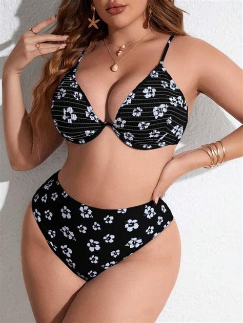 Plus Floral Print Underwire Bikini Swimsuit SHEIN USA