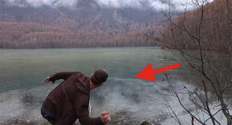 Man Skips A Rock On Frozen Lake And Is Shocked By The Sound