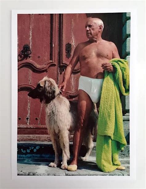 Pablo Picasso With His Afghan Hound Named Kabul On The Front Steps Of Chateau De Vauvenargues