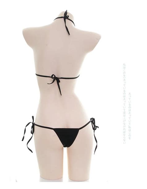 Japonais Sexy Lingerie Lolita Kawaii noir et blanc coeurs Mini Bikini adulte Cosplay érotique