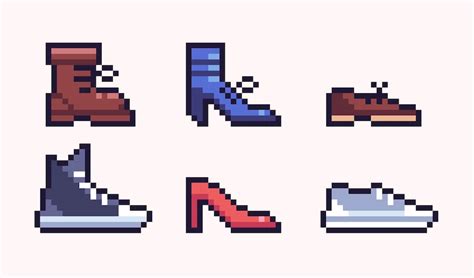 Premium Vector | Different shoes pixel art set. male, female footwear ...