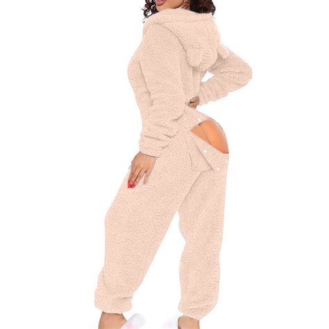 Womens Open Butt Onesie Pajama Sexy Naughty Back Flap One Piece Teddy