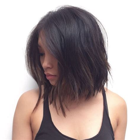 Choppy Brown Lob Medium Hair Cuts Medium Length Hair Styles Thick