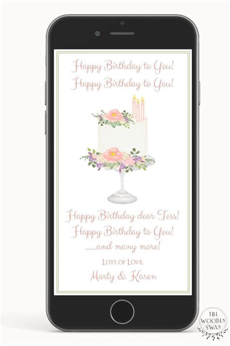 Electronic Birthday Card Template for Her Text Birthday Cake - Etsy ...