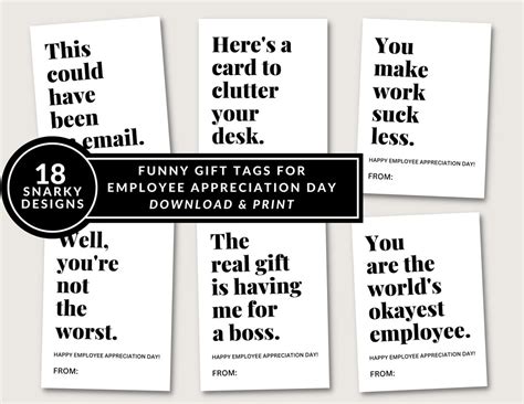 Funny Employee Appreciation Day Gift Tags, Set of 18 Printable Cards for Employees, Gift From ...