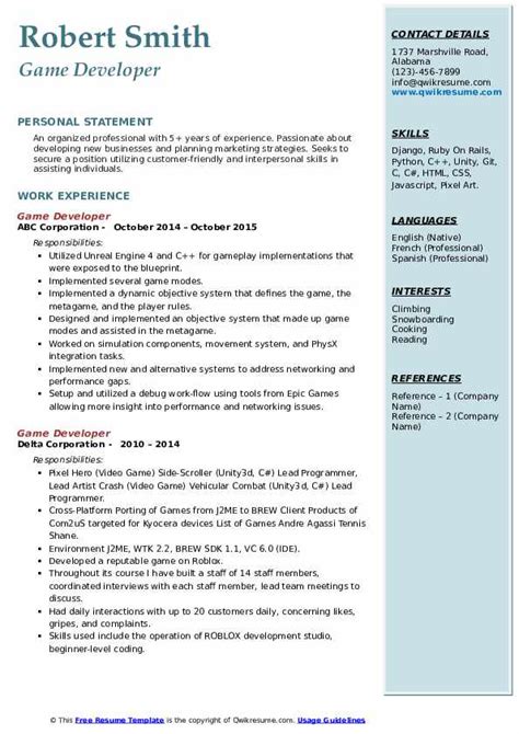 10 Game Developer Resume Samples And Templates For 2025