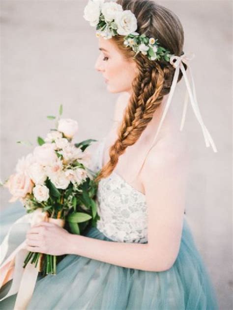 Crown Braid Wedding Hairstyle For Long Hair Deer Pearl Flowers