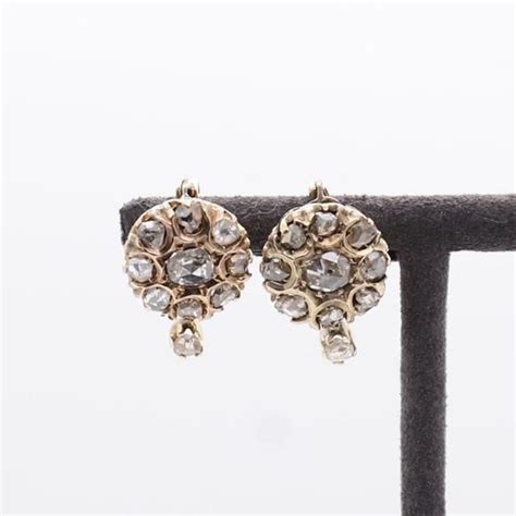 Paire De Dormeuses Diamants En Or Jaune Carats Et Di Paire De