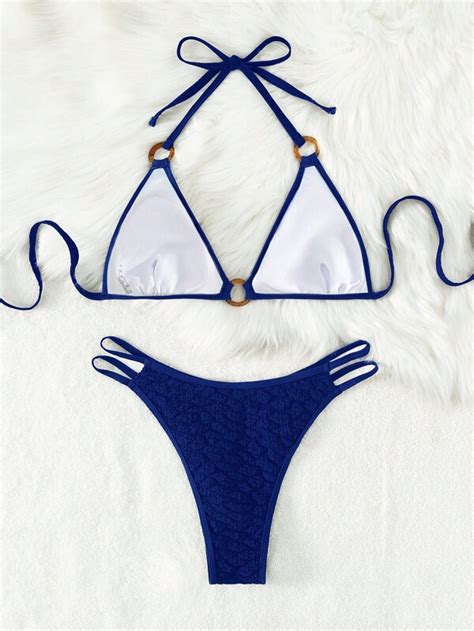 Shein Swim Sxy Ring Linked Halter Triangle Bikini Swimsuit Shein Usa