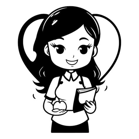 Premium Vector Lovely Girl With Book And Heart On White Background