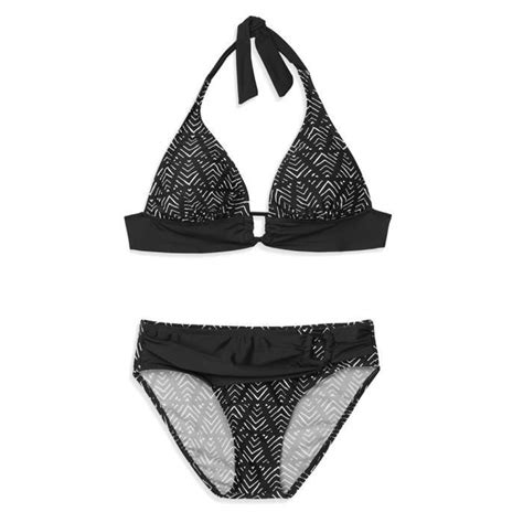 LENTIGGINI Bikini 2 Pièces Halter Noir et Blanc Femme Cdiscount Prêt