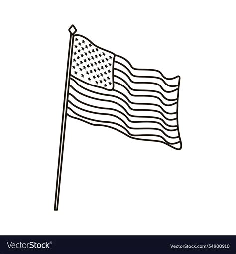 United states america flag in pole waving line Vector Image