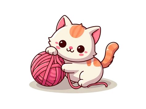 Cute Kitten Playing Yarn Ball Vector PNG vector in SVG, PDF, AI, CDR format